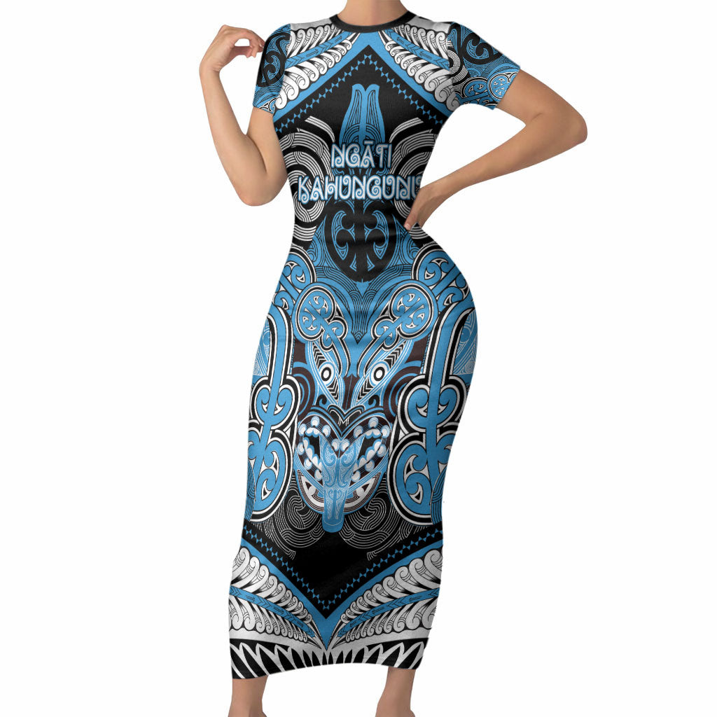 Aotearoa Iwi Ngati Kahungunu Personalised Short Sleeve Bodycon Dress Maori Kowhaiwhai Pattern