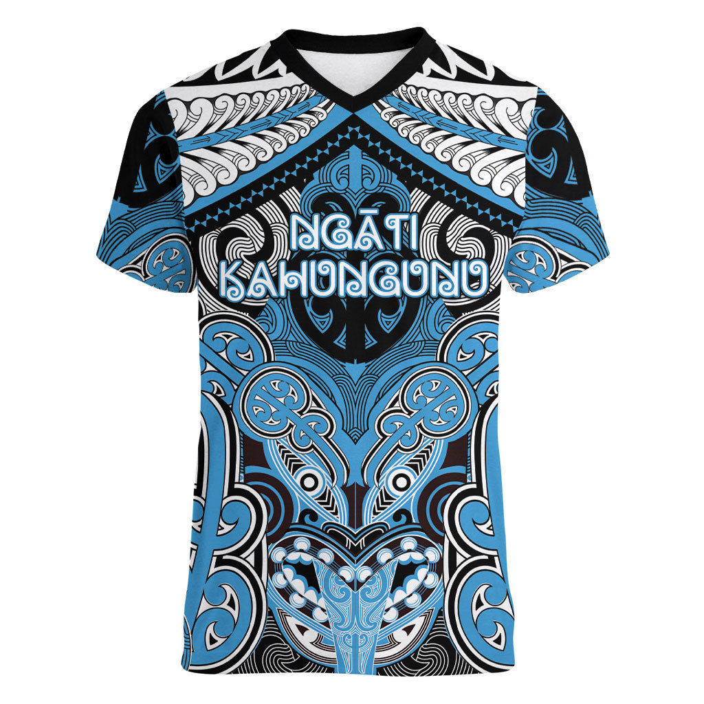 Aotearoa Iwi Ngati Kahungunu Personalised Women V-Neck T-Shirt Maori Kowhaiwhai Pattern