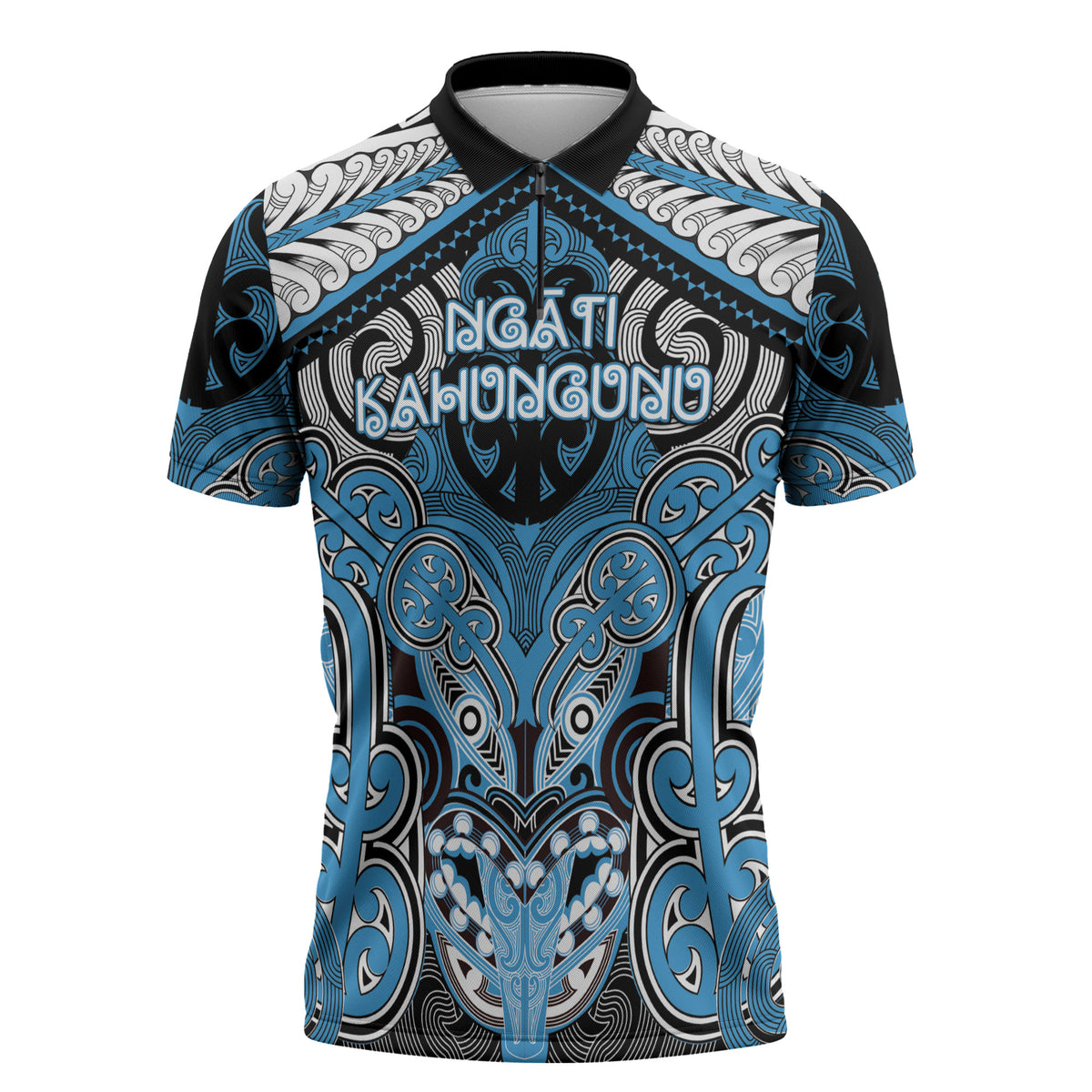 Aotearoa Iwi Ngati Kahungunu Personalised Zipper Polo Shirt Maori Kowhaiwhai Pattern