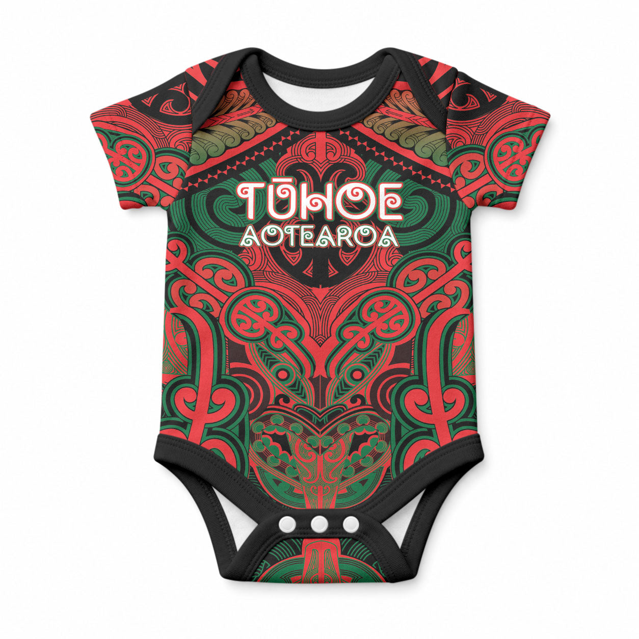 Aotearoa Iwi Tuhoe Personalised Baby Onesie Maori Kowhaiwhai Pattern LT19 Red - Polynesian Pride