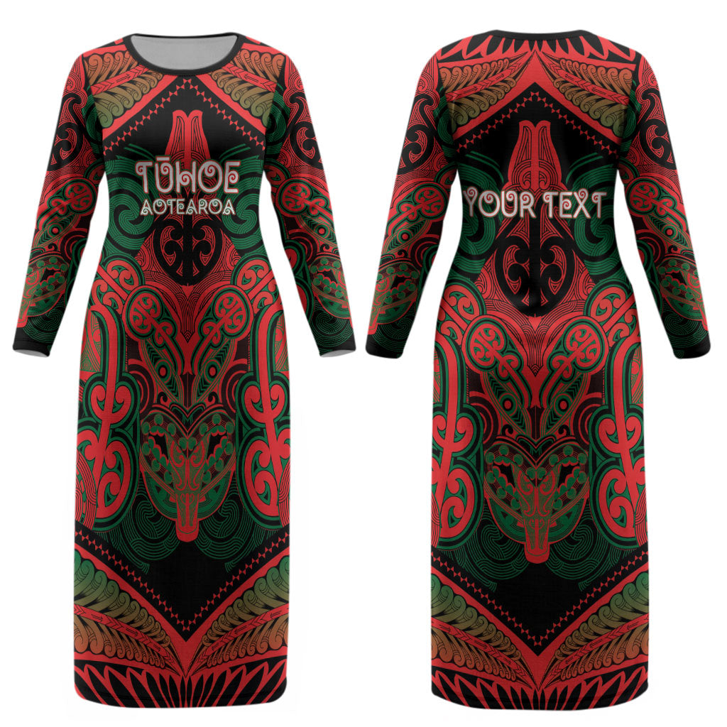 Aotearoa Iwi Tuhoe Personalised Couples Matching Long Sleeve Bodycon Dress and Long Sleeve Button Shirt Maori Kowhaiwhai Pattern