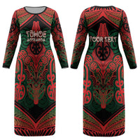 Aotearoa Iwi Tuhoe Personalised Couples Matching Long Sleeve Bodycon Dress and Long Sleeve Button Shirt Maori Kowhaiwhai Pattern