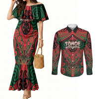 Aotearoa Iwi Tuhoe Personalised Couples Matching Mermaid Dress and Long Sleeve Button Shirt Maori Kowhaiwhai Pattern