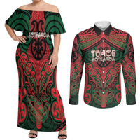 Aotearoa Iwi Tuhoe Personalised Couples Matching Off Shoulder Maxi Dress and Long Sleeve Button Shirt Maori Kowhaiwhai Pattern