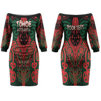 Aotearoa Iwi Tuhoe Personalised Couples Matching Off The Shoulder Long Sleeve Dress and Long Sleeve Button Shirt Maori Kowhaiwhai Pattern