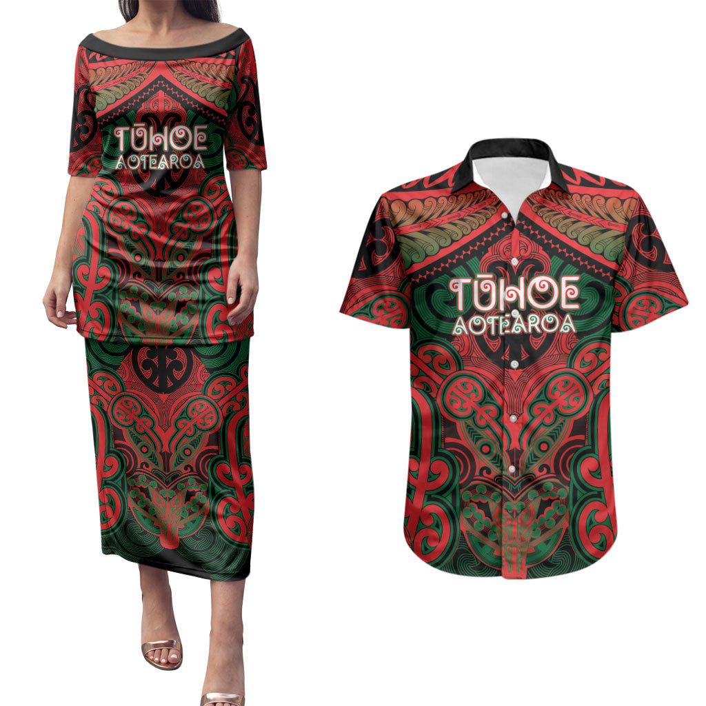 Aotearoa Iwi Tuhoe Personalised Couples Matching Puletasi and Hawaiian Shirt Maori Kowhaiwhai Pattern