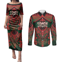 Aotearoa Iwi Tuhoe Personalised Couples Matching Puletasi and Long Sleeve Button Shirt Maori Kowhaiwhai Pattern
