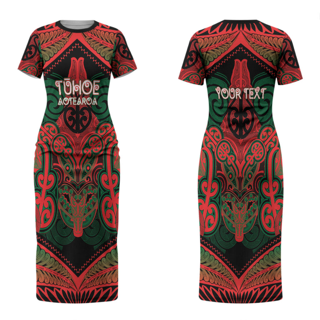 Aotearoa Iwi Tuhoe Personalised Couples Matching Short Sleeve Bodycon Dress and Long Sleeve Button Shirt Maori Kowhaiwhai Pattern