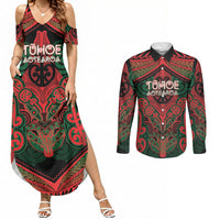 Aotearoa Iwi Tuhoe Personalised Couples Matching Summer Maxi Dress and Long Sleeve Button Shirt Maori Kowhaiwhai Pattern