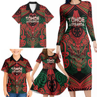 Aotearoa Iwi Tuhoe Personalised Family Matching Long Sleeve Bodycon Dress and Hawaiian Shirt Maori Kowhaiwhai Pattern