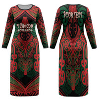 Aotearoa Iwi Tuhoe Personalised Family Matching Long Sleeve Bodycon Dress and Hawaiian Shirt Maori Kowhaiwhai Pattern