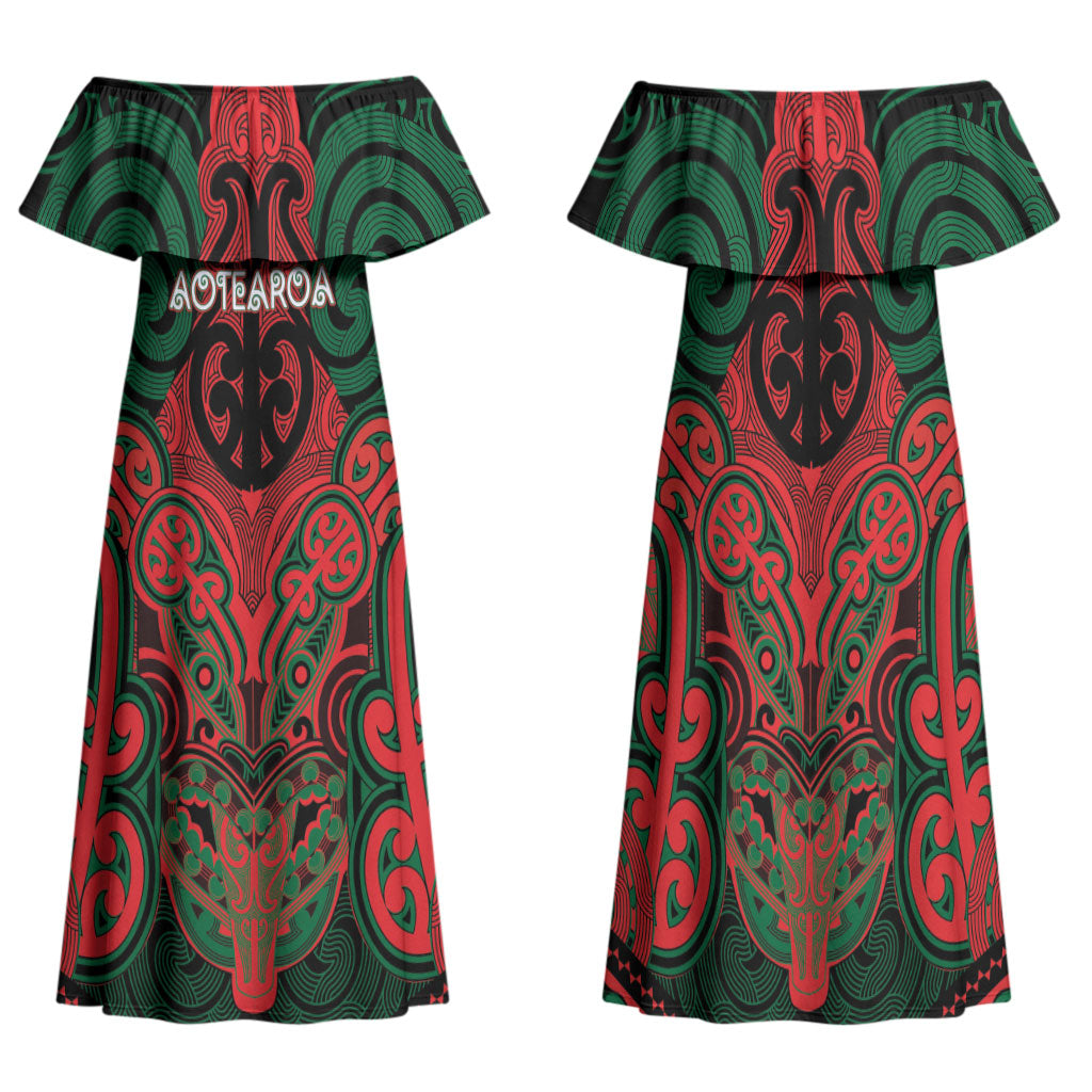 Aotearoa Iwi Tuhoe Personalised Family Matching Off Shoulder Maxi Dress and Hawaiian Shirt Maori Kowhaiwhai Pattern
