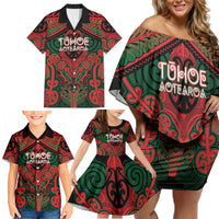 Aotearoa Iwi Tuhoe Personalised Family Matching Off Shoulder Short Dress and Hawaiian Shirt Maori Kowhaiwhai Pattern