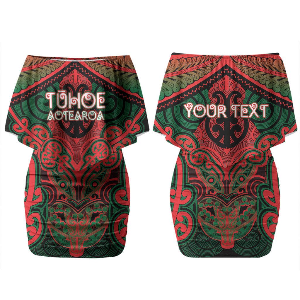 Aotearoa Iwi Tuhoe Personalised Family Matching Off Shoulder Short Dress and Hawaiian Shirt Maori Kowhaiwhai Pattern