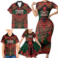 Aotearoa Iwi Tuhoe Personalised Family Matching Short Sleeve Bodycon Dress and Hawaiian Shirt Maori Kowhaiwhai Pattern