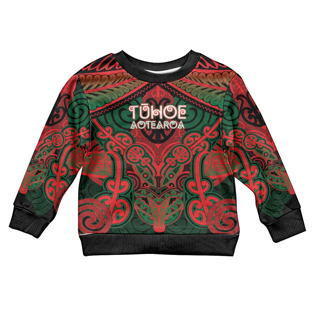 Aotearoa Iwi Tuhoe Personalised Kid Ugly Christmas Sweater Maori Kowhaiwhai Pattern LT19 Kid Red - Polynesian Pride