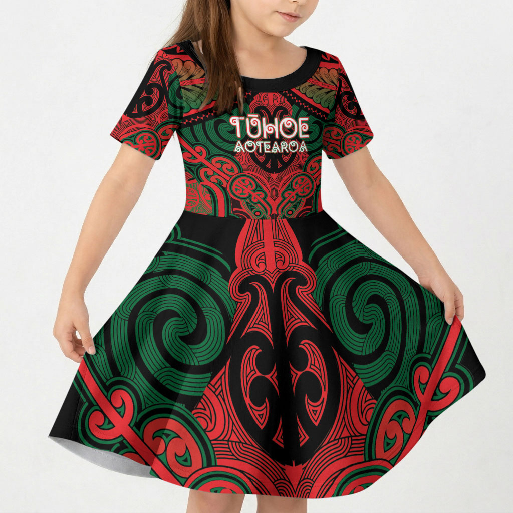 Aotearoa Iwi Tuhoe Personalised Kid Short Sleeve Dress Maori Kowhaiwhai Pattern