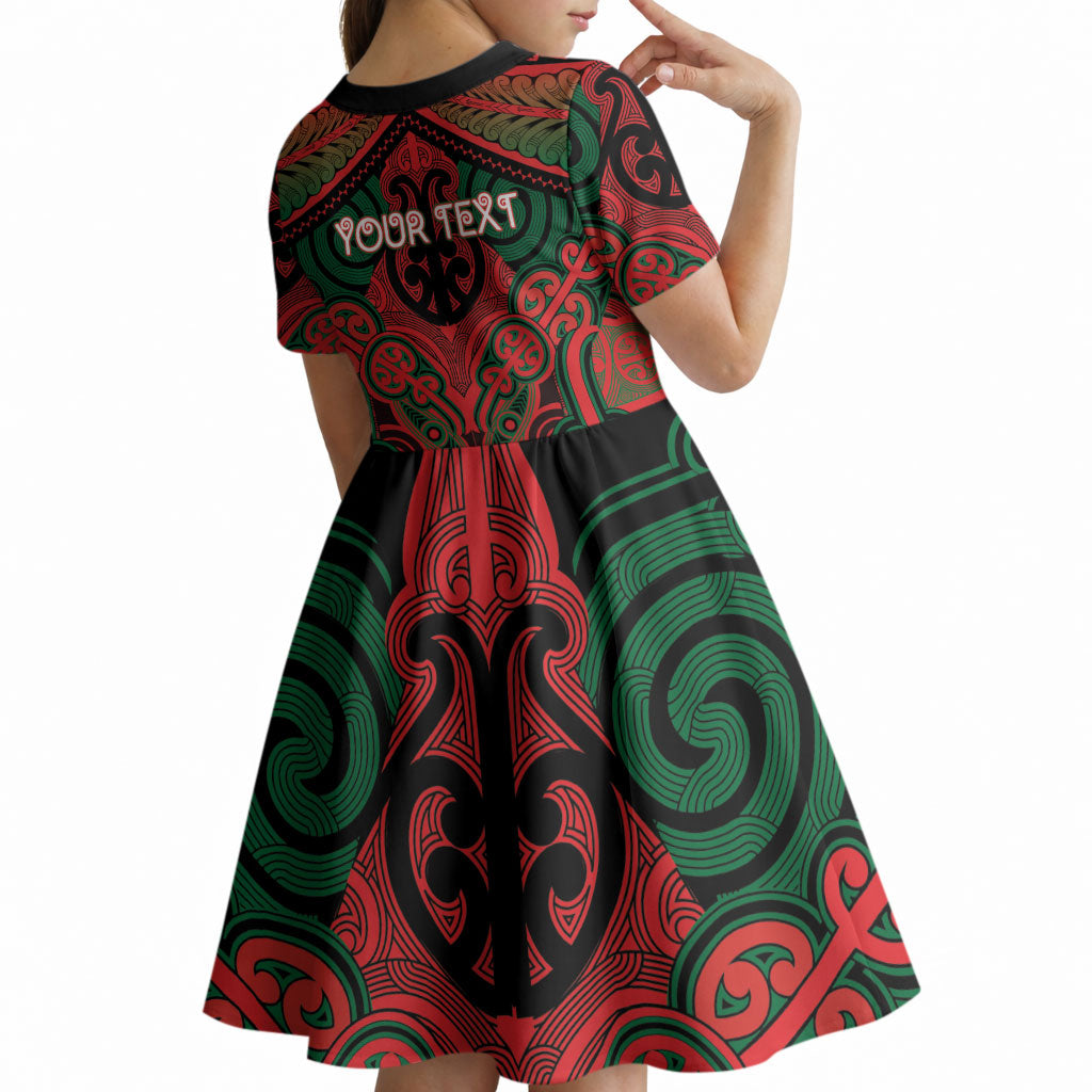 Aotearoa Iwi Tuhoe Personalised Kid Short Sleeve Dress Maori Kowhaiwhai Pattern