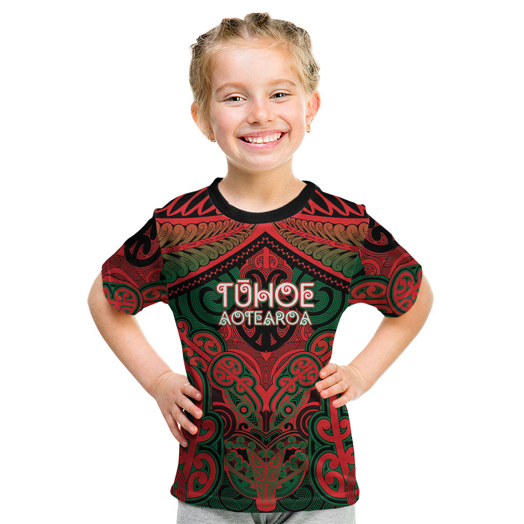Aotearoa Iwi Tuhoe Personalised Kid T Shirt Maori Kowhaiwhai Pattern