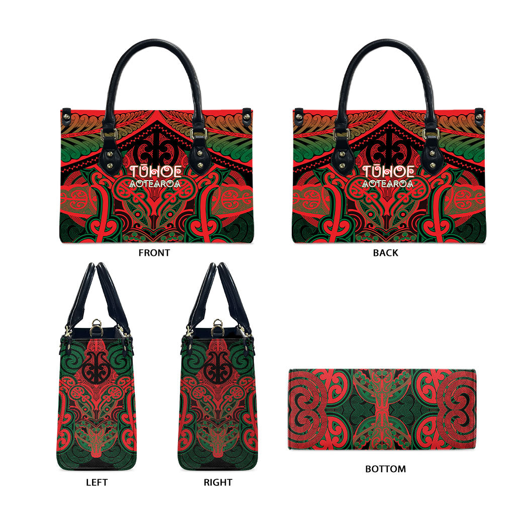 Aotearoa Iwi Tuhoe Leather Bag Maori Kowhaiwhai Pattern