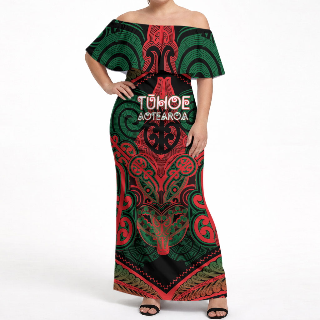 Aotearoa Iwi Tuhoe Personalised Off Shoulder Maxi Dress Maori Kowhaiwhai Pattern