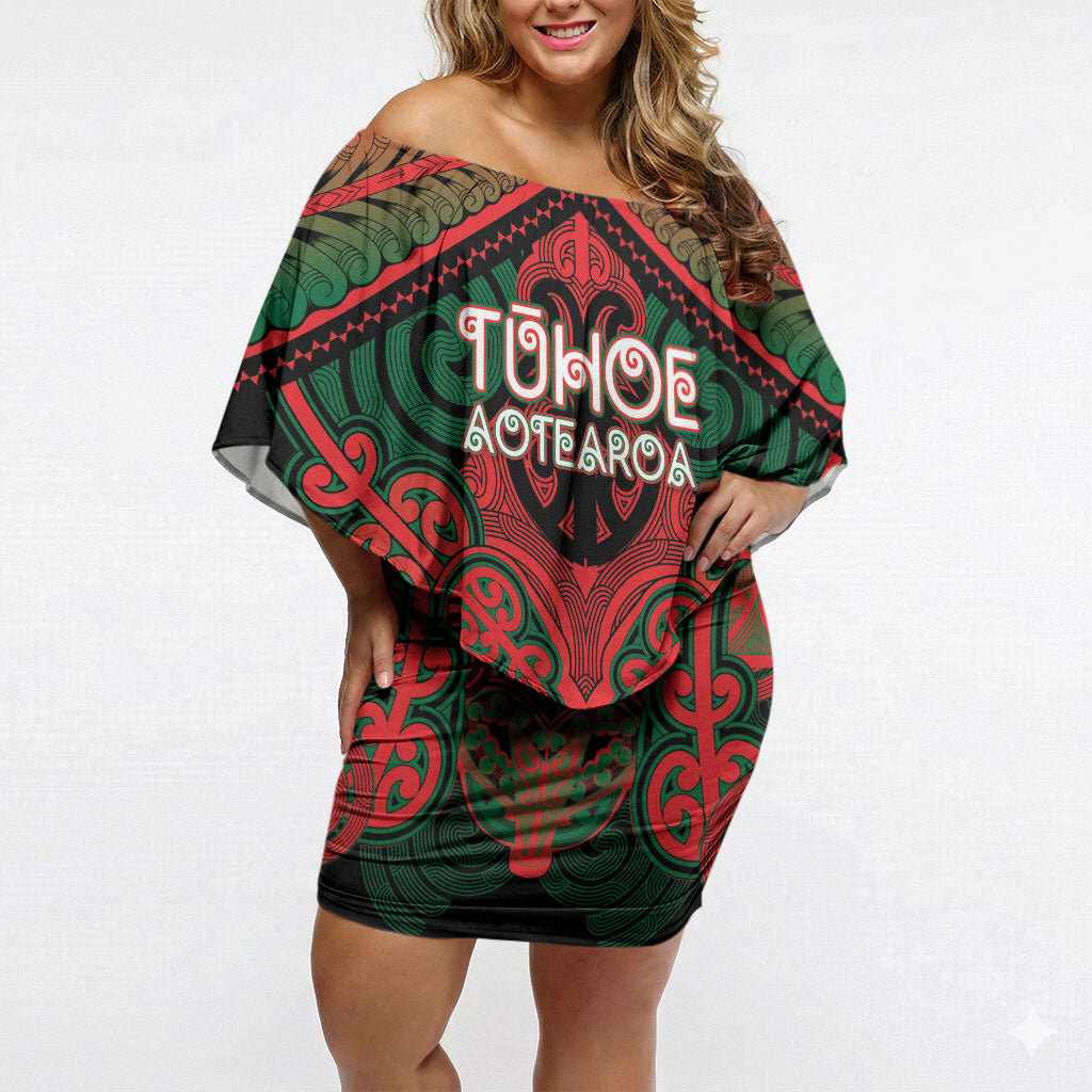 Aotearoa Iwi Tuhoe Personalised Off Shoulder Short Dress Maori Kowhaiwhai Pattern