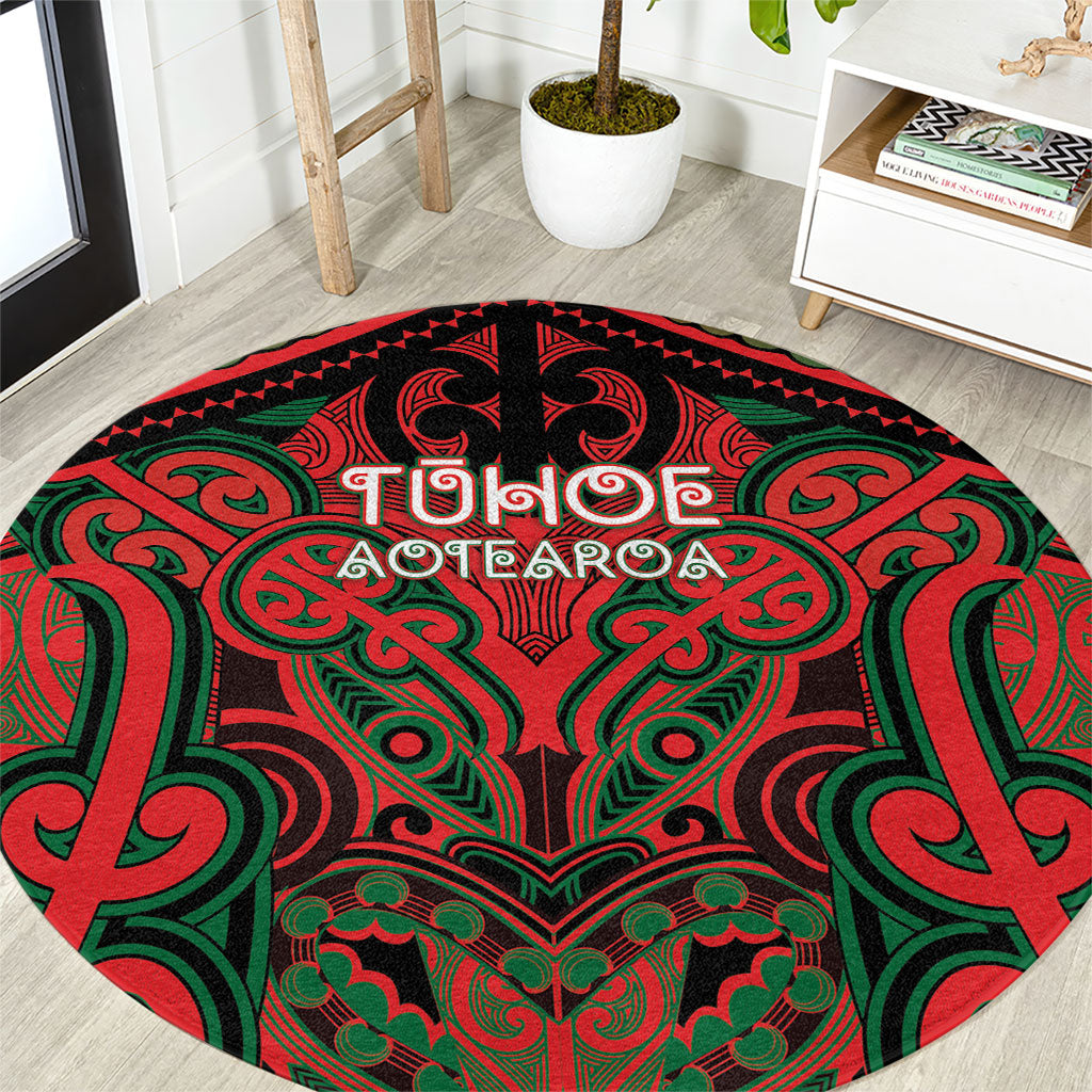 Aotearoa Iwi Tuhoe Round Carpet Maori Kowhaiwhai Pattern LT19 Red - Polynesian Pride