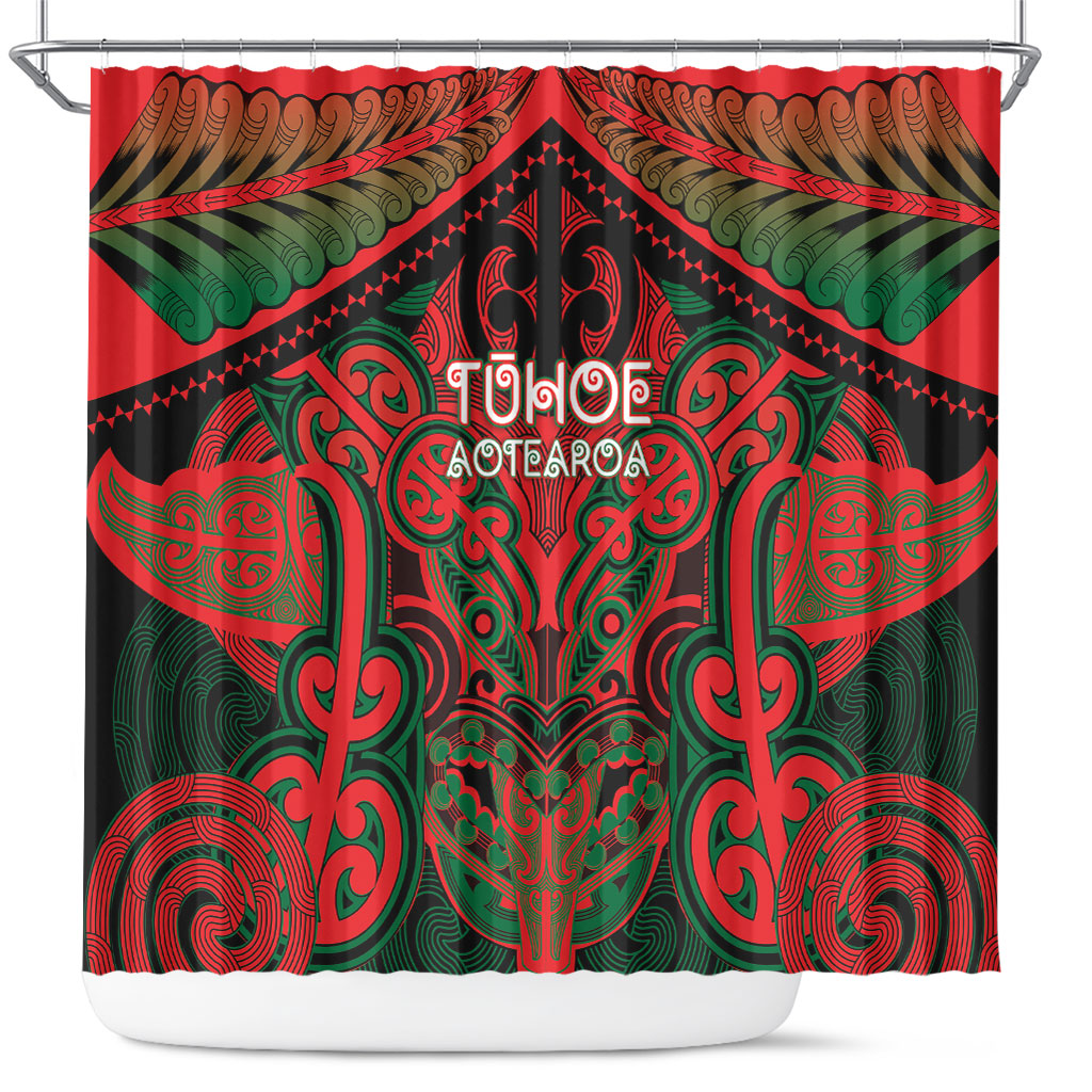 Aotearoa Iwi Tuhoe Shower Curtain Maori Kowhaiwhai Pattern LT19 Red - Polynesian Pride
