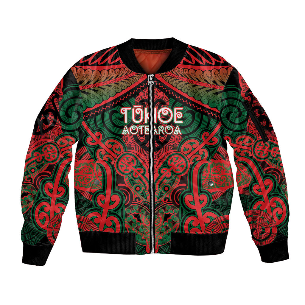 Aotearoa Iwi Tuhoe Personalised Sleeve Zip Bomber Jacket Maori Kowhaiwhai Pattern