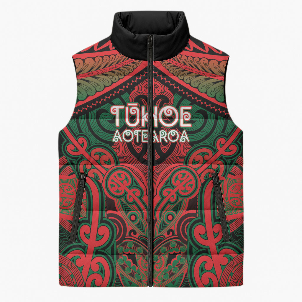 Aotearoa Iwi Tuhoe Personalised Sleeveless Puffer Jacket Maori Kowhaiwhai Pattern LT19 Unisex Red - Polynesian Pride