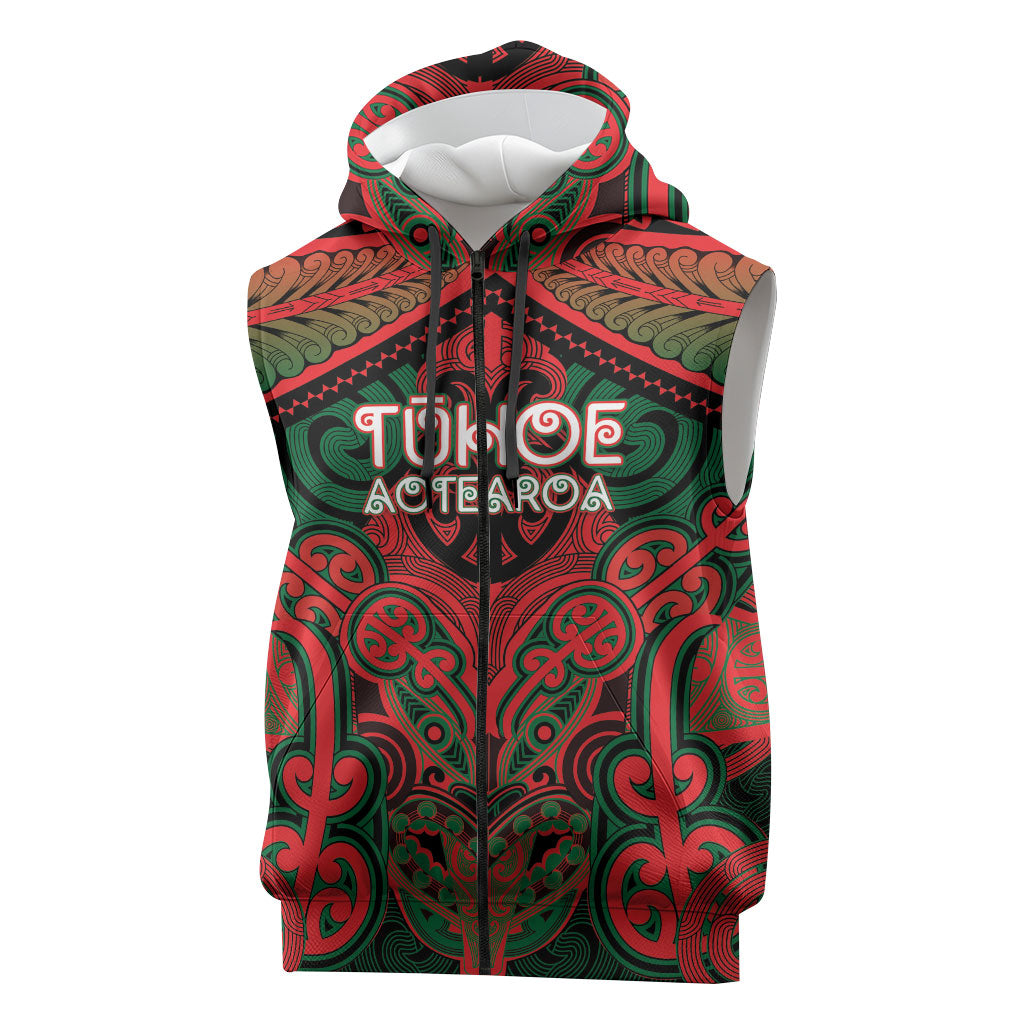 Aotearoa Iwi Tuhoe Personalised Sleeveless Zip Hoodie Maori Kowhaiwhai Pattern