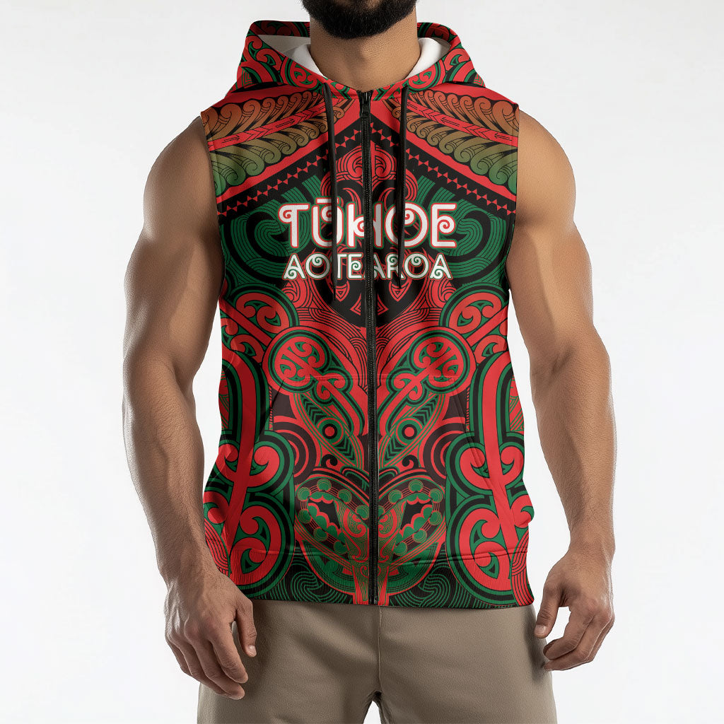 Aotearoa Iwi Tuhoe Personalised Sleeveless Zip Hoodie Maori Kowhaiwhai Pattern