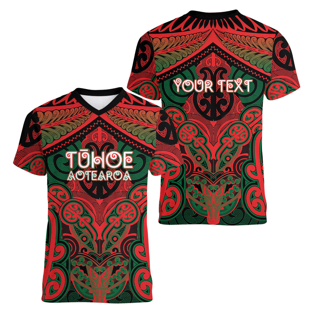 Aotearoa Iwi Tuhoe Personalised Women V-Neck T-Shirt Maori Kowhaiwhai Pattern