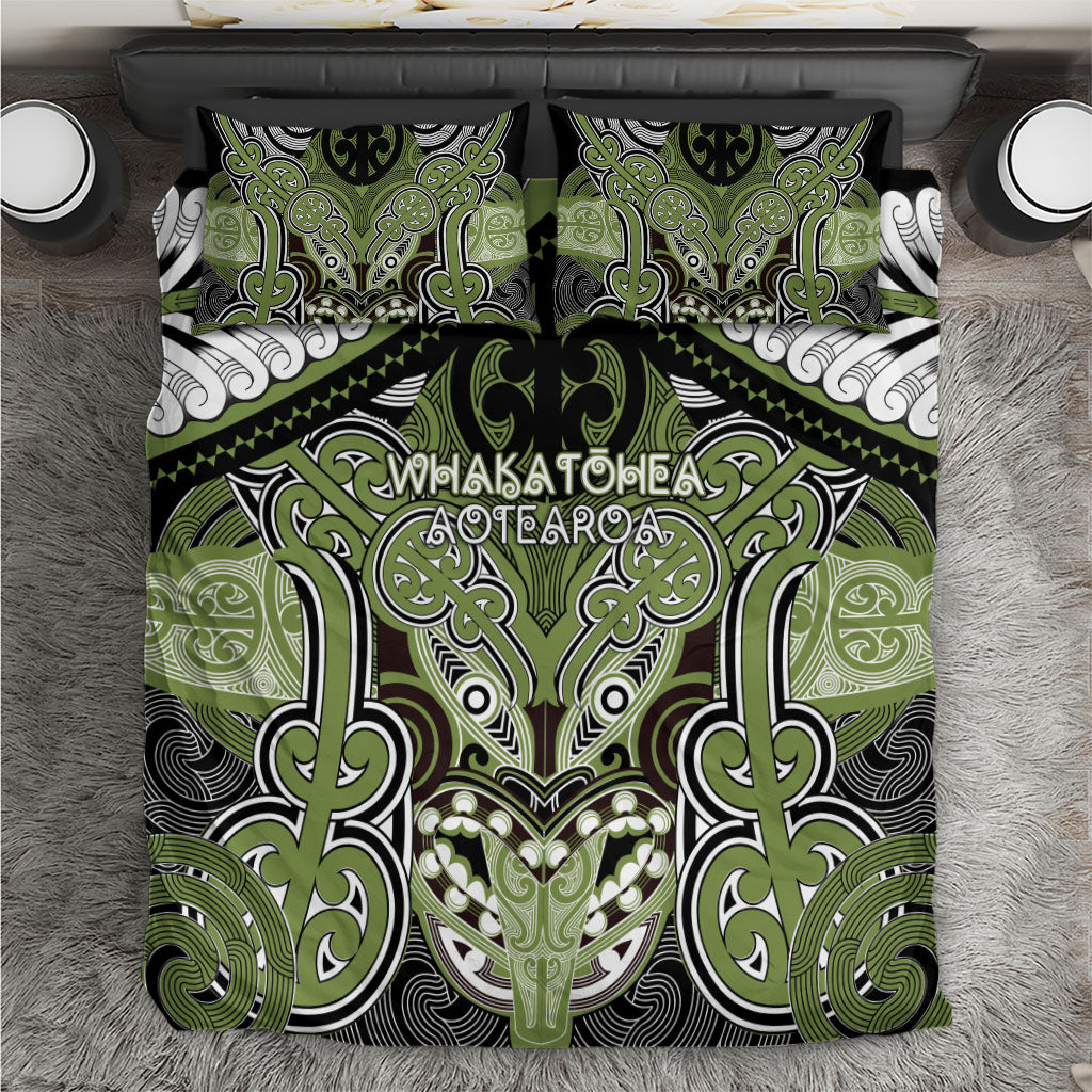 Aotearoa Iwi Whakatohea Bedding Set Maori Kowhaiwhai Pattern LT19 Olive Green - Polynesian Pride