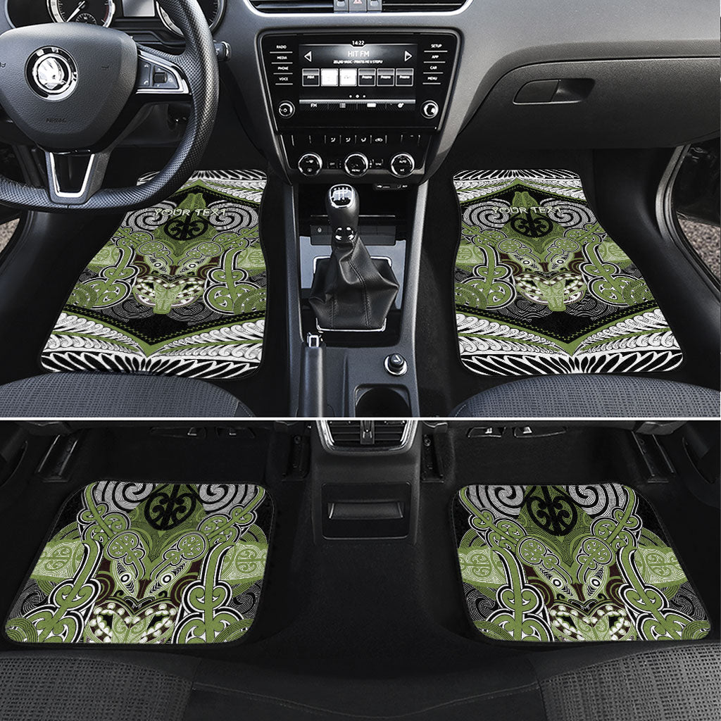 Aotearoa Iwi Whakatohea Personalised Car Mats Maori Kowhaiwhai Pattern LT19 Set 4pcs Olive Green - Polynesian Pride