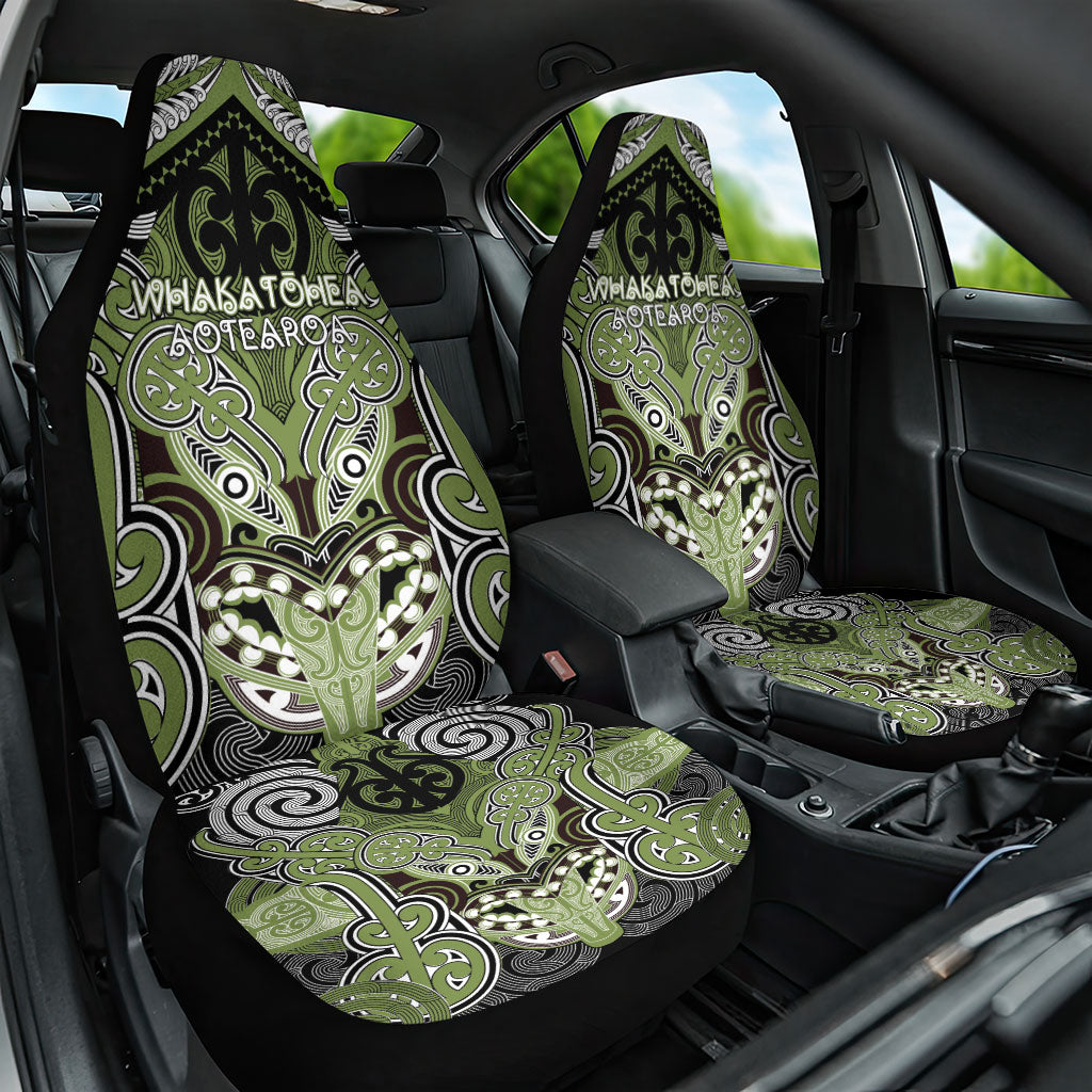 Aotearoa Iwi Whakatohea Car Seat Cover Maori Kowhaiwhai Pattern LT19 One Size Olive Green - Polynesian Pride