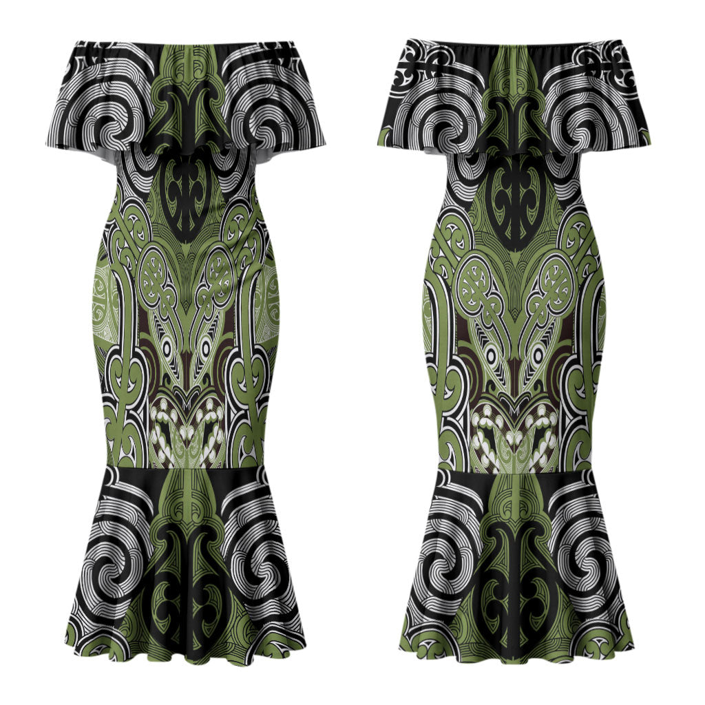 Aotearoa Iwi Whakatohea Personalised Couples Matching Mermaid Dress and Hawaiian Shirt Maori Kowhaiwhai Pattern