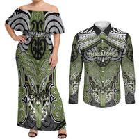Aotearoa Iwi Whakatohea Personalised Couples Matching Off Shoulder Maxi Dress and Long Sleeve Button Shirt Maori Kowhaiwhai Pattern