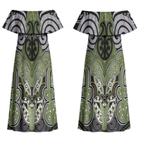 Aotearoa Iwi Whakatohea Personalised Couples Matching Off Shoulder Maxi Dress and Long Sleeve Button Shirt Maori Kowhaiwhai Pattern