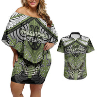 Aotearoa Iwi Whakatohea Personalised Couples Matching Off Shoulder Short Dress and Hawaiian Shirt Maori Kowhaiwhai Pattern