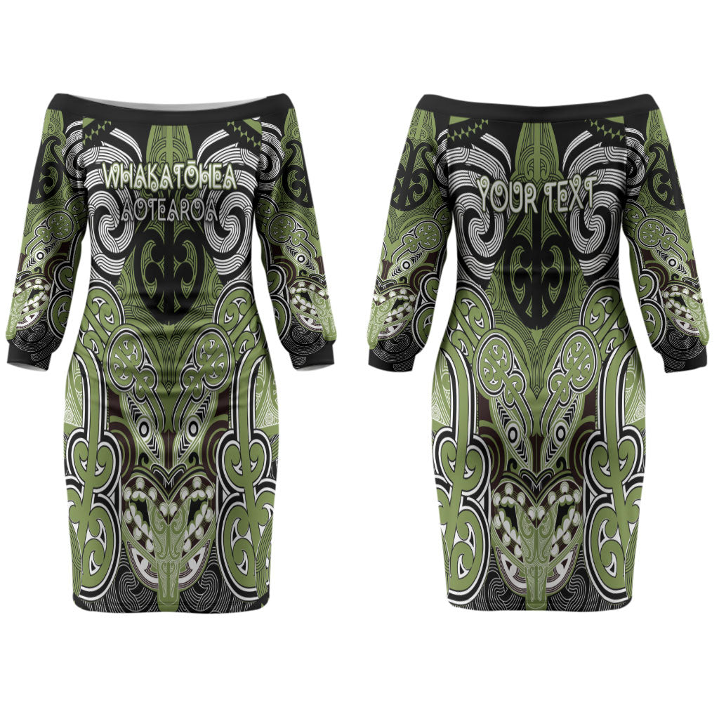 Aotearoa Iwi Whakatohea Personalised Couples Matching Off The Shoulder Long Sleeve Dress and Long Sleeve Button Shirt Maori Kowhaiwhai Pattern