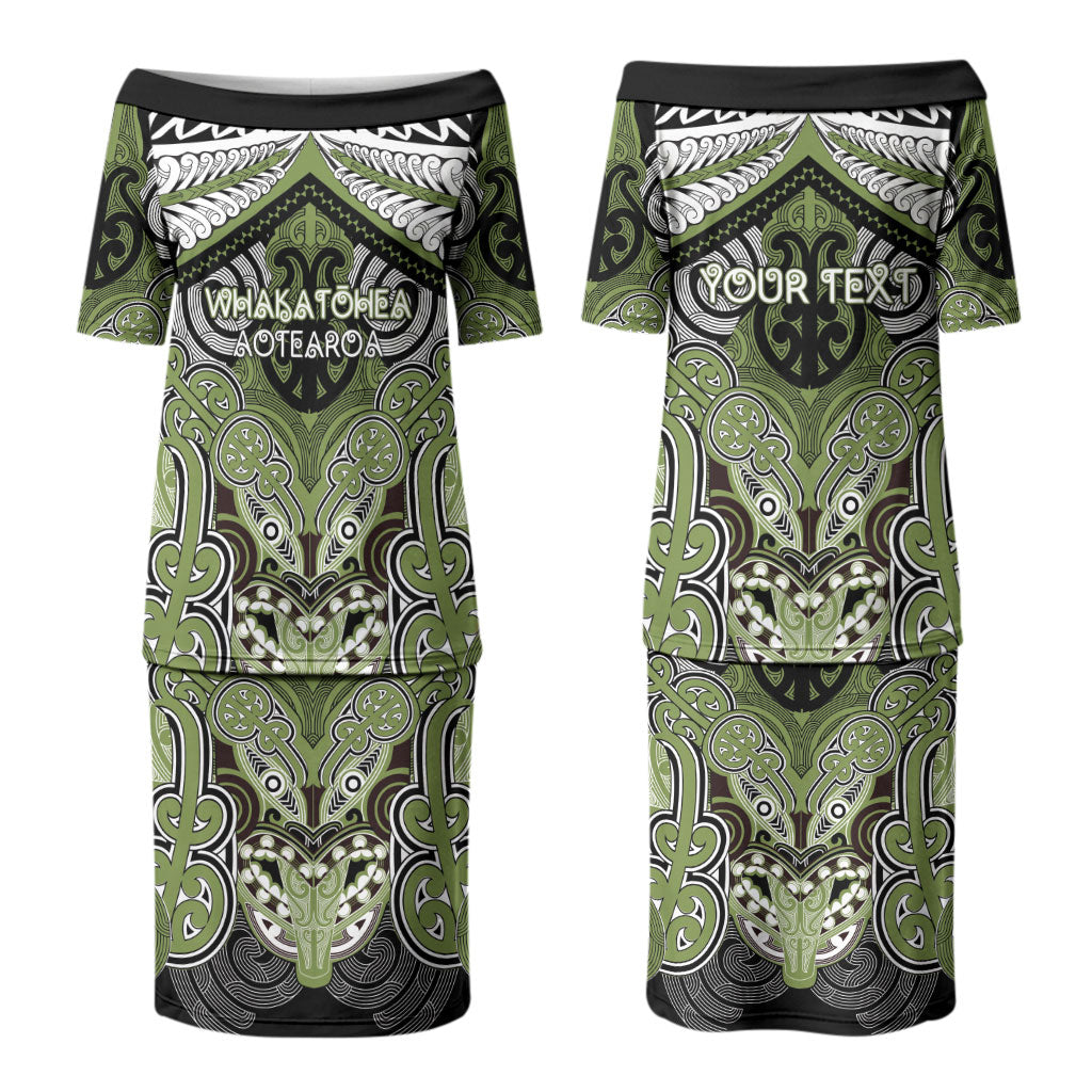 Aotearoa Iwi Whakatohea Personalised Couples Matching Puletasi and Long Sleeve Button Shirt Maori Kowhaiwhai Pattern