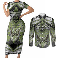 Aotearoa Iwi Whakatohea Personalised Couples Matching Short Sleeve Bodycon Dress and Long Sleeve Button Shirt Maori Kowhaiwhai Pattern