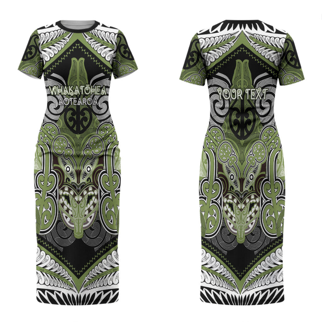 Aotearoa Iwi Whakatohea Personalised Couples Matching Short Sleeve Bodycon Dress and Long Sleeve Button Shirt Maori Kowhaiwhai Pattern
