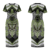 Aotearoa Iwi Whakatohea Personalised Couples Matching Short Sleeve Bodycon Dress and Long Sleeve Button Shirt Maori Kowhaiwhai Pattern