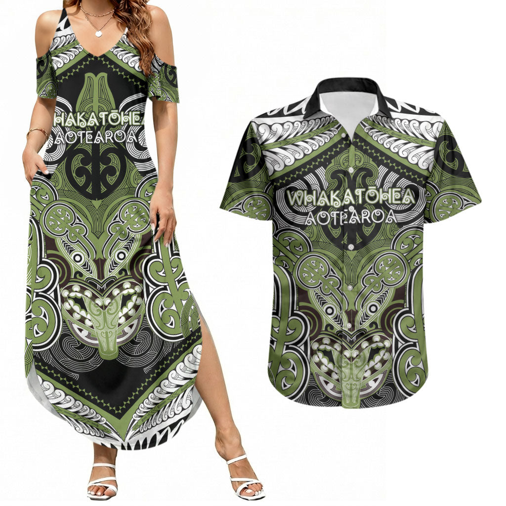 Aotearoa Iwi Whakatohea Personalised Couples Matching Summer Maxi Dress and Hawaiian Shirt Maori Kowhaiwhai Pattern