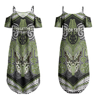 Aotearoa Iwi Whakatohea Personalised Couples Matching Summer Maxi Dress and Long Sleeve Button Shirt Maori Kowhaiwhai Pattern