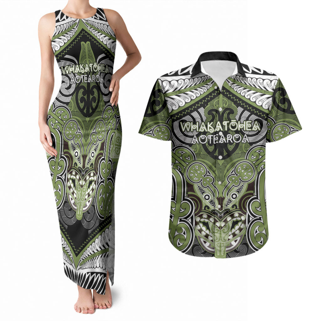Aotearoa Iwi Whakatohea Personalised Couples Matching Tank Maxi Dress and Hawaiian Shirt Maori Kowhaiwhai Pattern