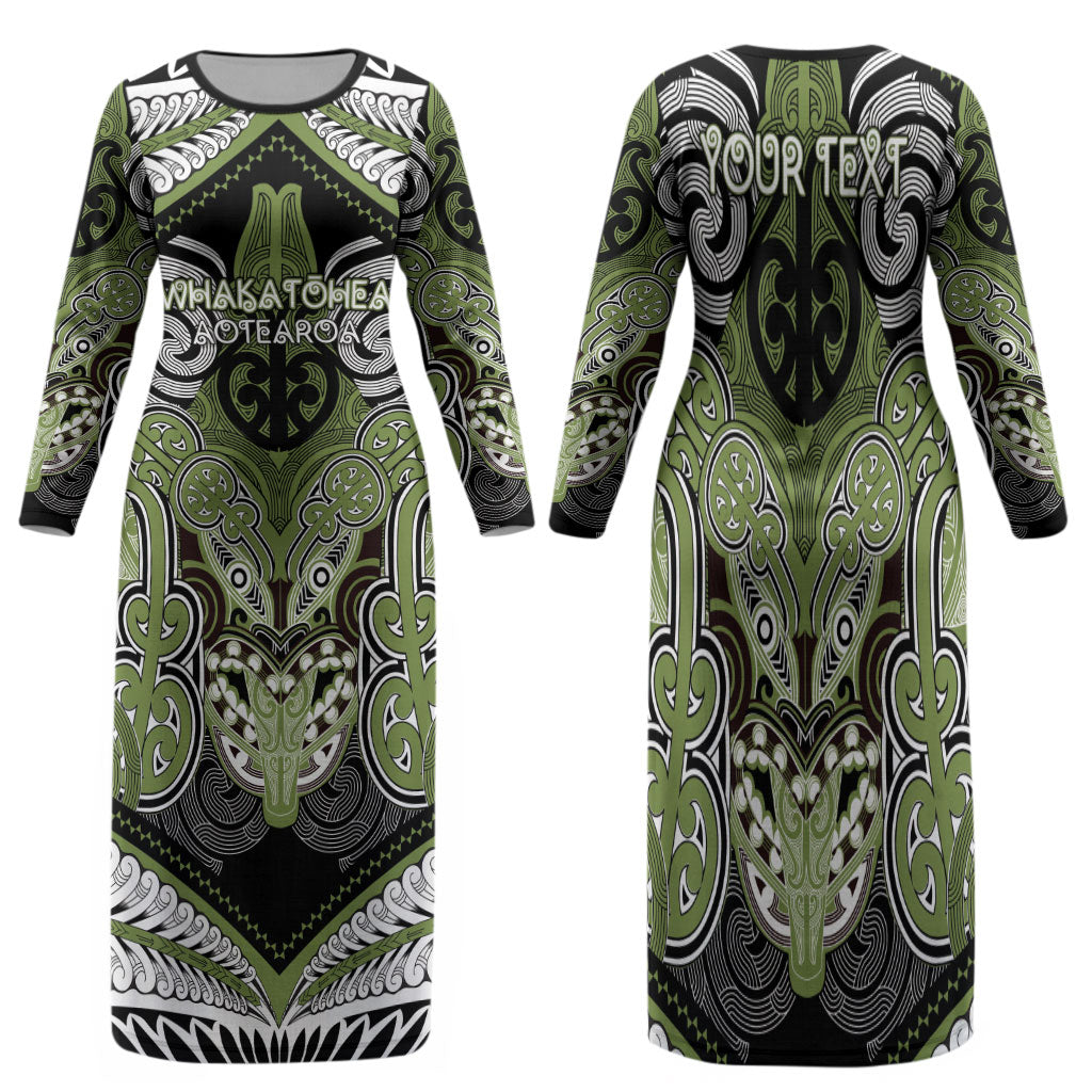 Aotearoa Iwi Whakatohea Personalised Family Matching Long Sleeve Bodycon Dress and Hawaiian Shirt Maori Kowhaiwhai Pattern