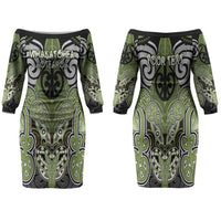 Aotearoa Iwi Whakatohea Personalised Family Matching Off The Shoulder Long Sleeve Dress and Hawaiian Shirt Maori Kowhaiwhai Pattern